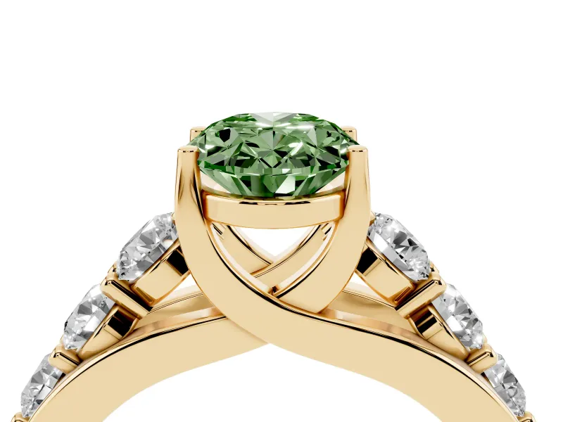Oval Graduated Engagement Ring Setting for a Fancy Green Lab-Grown Diamond | Yellow Gold