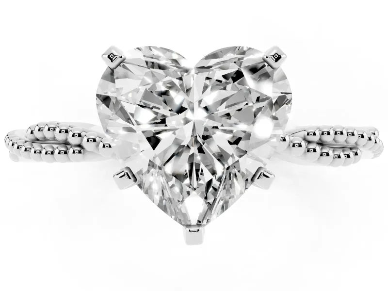 Heart Cut Diamond Solitaire Ring Set in White gold with Twisted Band and Bead Prong Setting