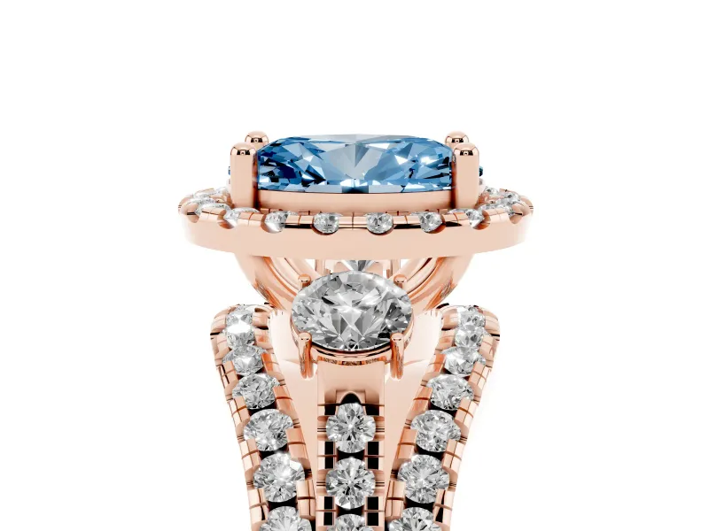 Oval Halo Split Shank Engagement Ring Setting for a Fancy Blue Lab-Grown Diamond | Round Side Stones | Rose Gold