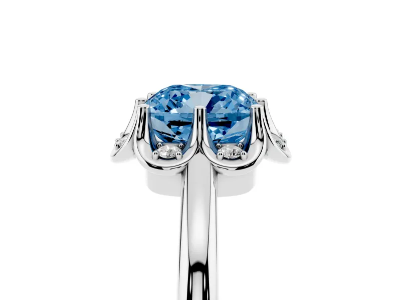 Cushion Cut Petal Halo Engagement Ring Setting for a Fancy Blue Lab-Grown Diamond | Sterling Silver