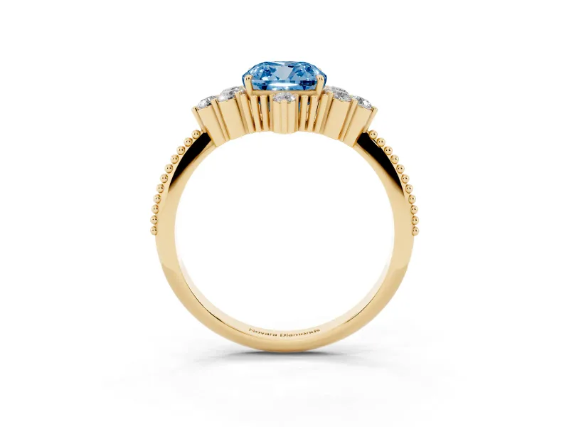 Cushion Cut Cluster Engagement Ring Setting for a Fancy Blue Lab-Grown Diamond | Yellow Gold