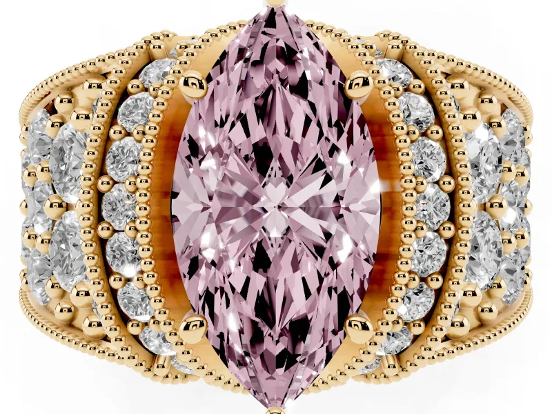 Marquise Vintage Pave Engagement Ring Setting for a Fancy Pink Lab-Grown Diamond | Milgrain Edges | Yellow Gold