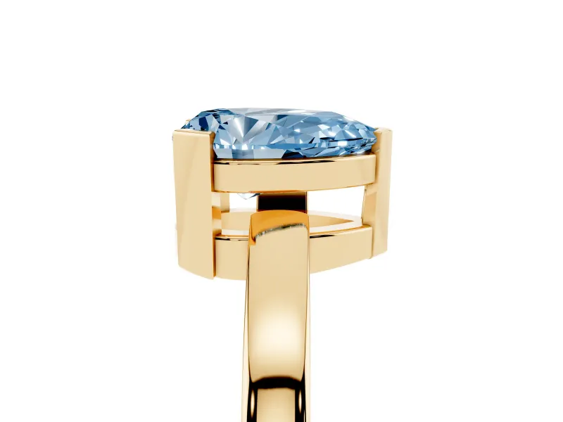 Fancy Blue Pear Cut Diamond Solitaire Ring Set in Yellow gold with Prong Head and Smooth Polished Band