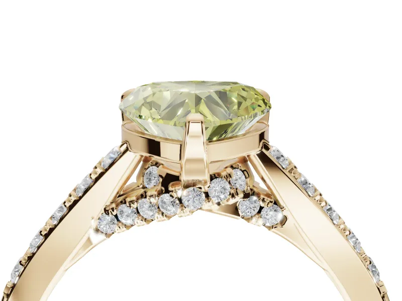 Heart-Shaped Pavé Engagement Ring Setting for a Fancy Yellow Lab-Grown Diamond | Crossover Gallery | Yellow Gold