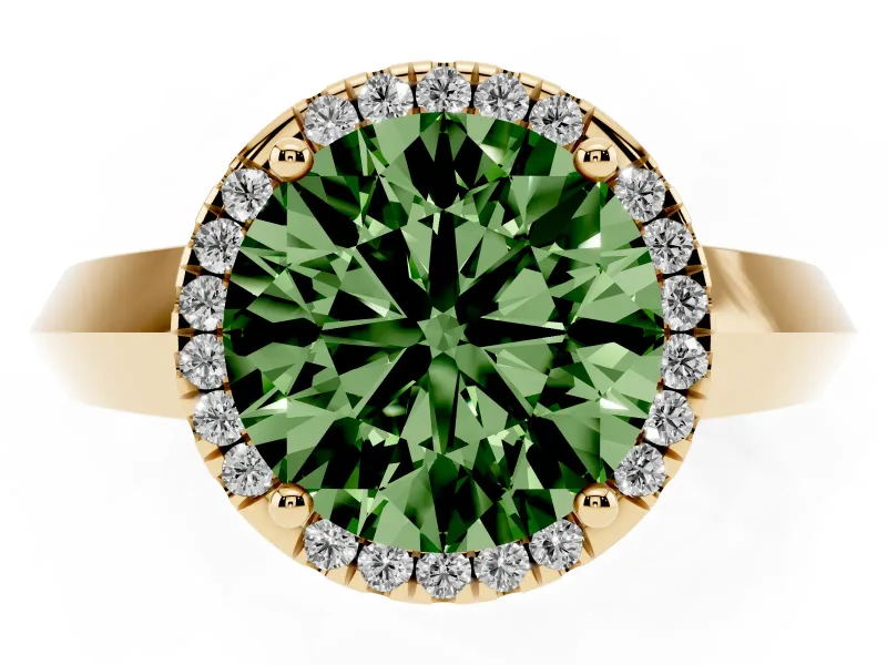 Round Knife-Edge Halo Engagement Ring Setting for a Fancy Green Lab-Grown Diamond | Yellow Gold