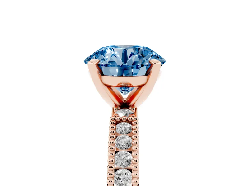 Round Vintage Pavé Engagement Ring Setting for a Fancy Blue Lab-Grown Diamond | Rose Gold