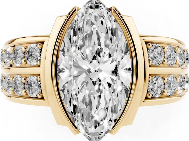 Marquise Half Bezel Engagement Ring Setting | Double Row Channel Band | Yellow Gold