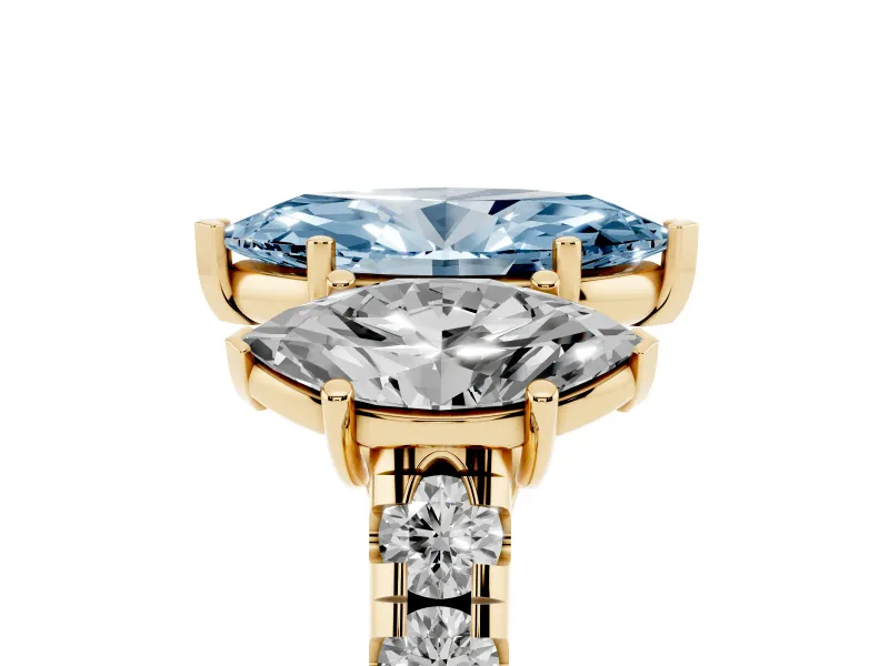 Marquise Three Stone Engagement Ring Setting for a Fancy Blue Lab-Grown Diamond | Accented Shoulders | Yellow Gold