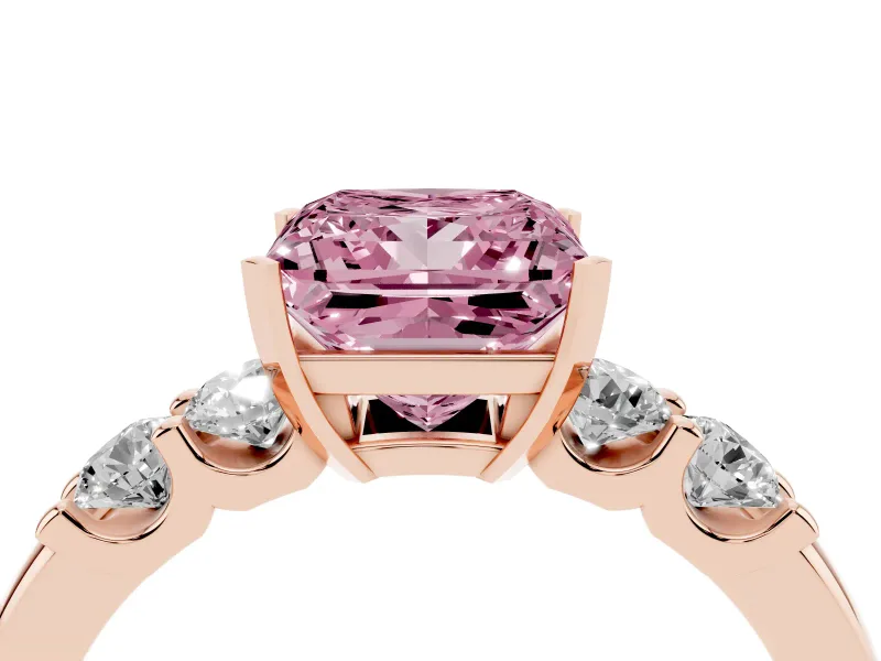 Fancy Pink Princess Cut Diamond Five-Stone Prong Set Engagement Ring Set in Rose gold with Channel Band