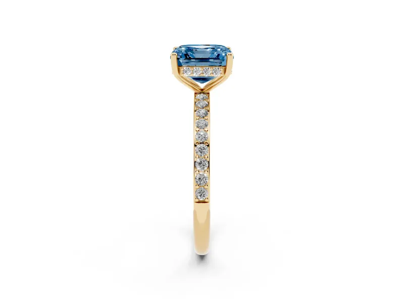 Asscher Cut Hidden Halo Engagement Ring Setting for a Fancy Blue Lab-Grown Diamond | Yellow Gold