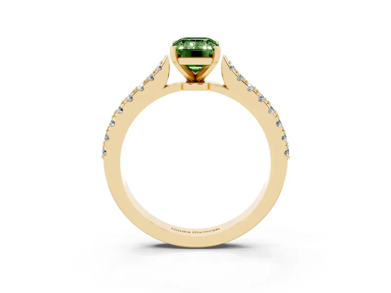 Emerald Cut Pavé Engagement Ring Setting for a Fancy Green Lab-Grown Diamond | Yellow Gold - Design NV-24454