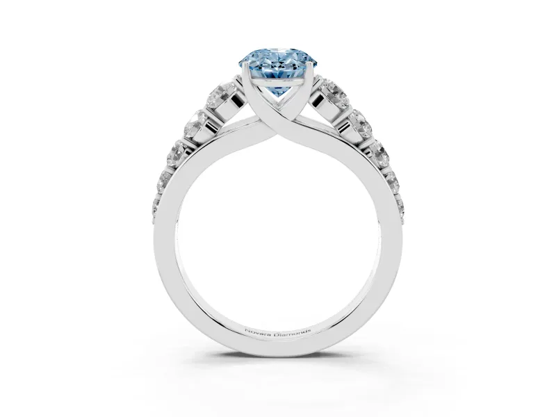 Oval Graduated Side Stone Engagement Ring Setting for a Fancy Blue Lab-Grown Diamond | Flat Top Band | Sterling Silver