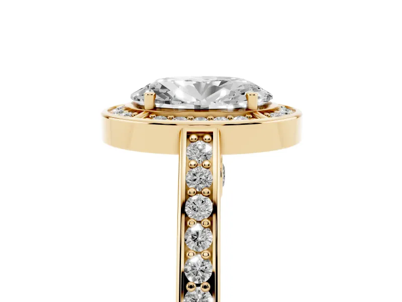 Oval Sectioned Halo Engagement Ring Setting | Pavé Gallery and Band | Yellow Gold