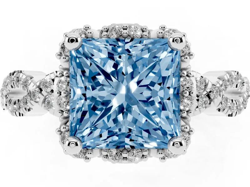 Princess Cut Halo Engagement Ring Setting for a Fancy Blue Lab-Grown Diamond | Sterling Silver - Design NV-24725