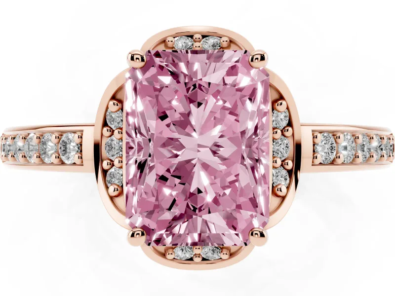 Radiant Cut Floral Pavé Engagement Ring Setting for a Fancy Pink Lab-Grown Diamond | Rose Gold
