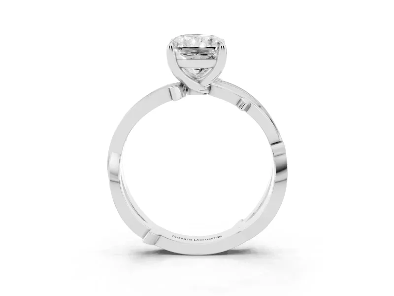 Radiant Cut Diamond Pavé Twist Band Solitaire Ring Set in White gold with Prong Setting