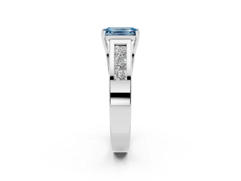 Emerald Cut Channel-Set Engagement Ring Setting for a Fancy Blue Lab-Grown Diamond | Sterling Silver