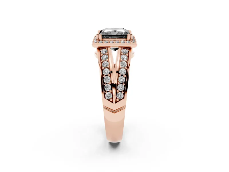 Princess Cut Halo Engagement Ring Setting for a Black Center | Two-Row Pavé Split Shank | Rose Gold