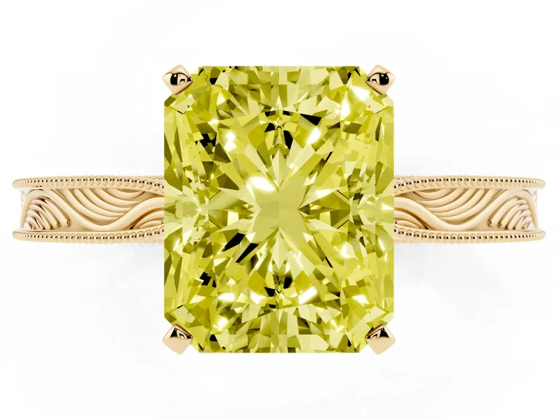 Radiant Cut Engraved Engagement Ring Setting for a Fancy Yellow Lab-Grown Diamond | Yellow Gold
