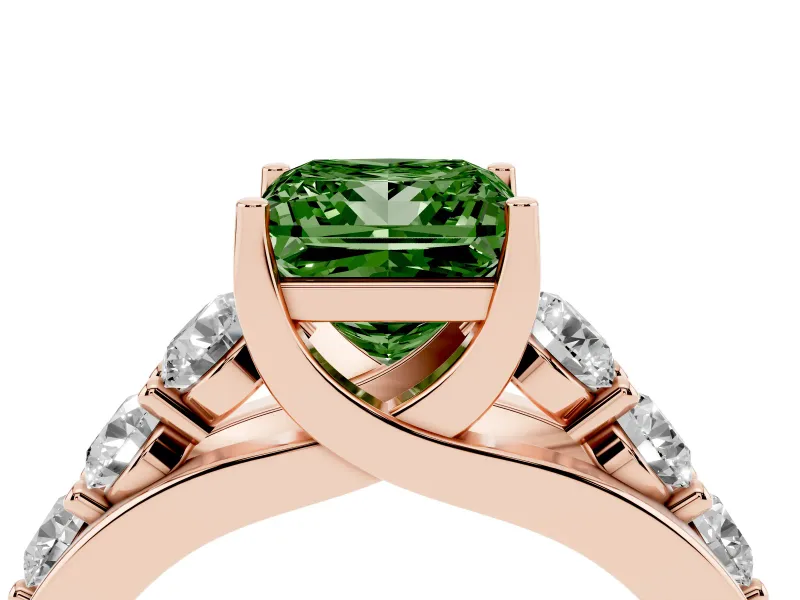 Princess Cut Engagement Ring Setting for a Fancy Green Lab-Grown Diamond | Rose Gold - Design NV-24645