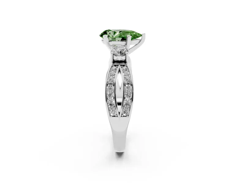 Pear-Shaped Three-Stone Twist Engagement Ring Setting for a Fancy Green Lab-Grown Diamond | Platinum