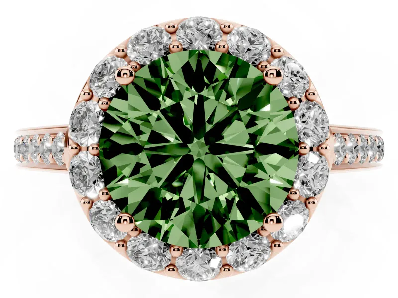 Round Floral Halo Engagement Ring Setting for a Fancy Green Lab-Grown Diamond | Large Round Accents | Rose Gold