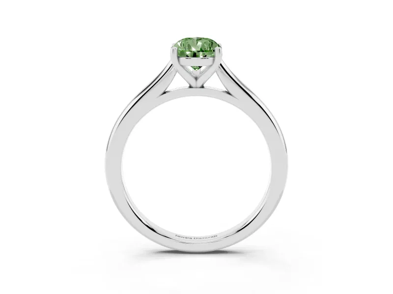 Fancy Green Pear Cut Diamond Solitaire Ring Set in Silver with Cathedral Band and Prong Setting