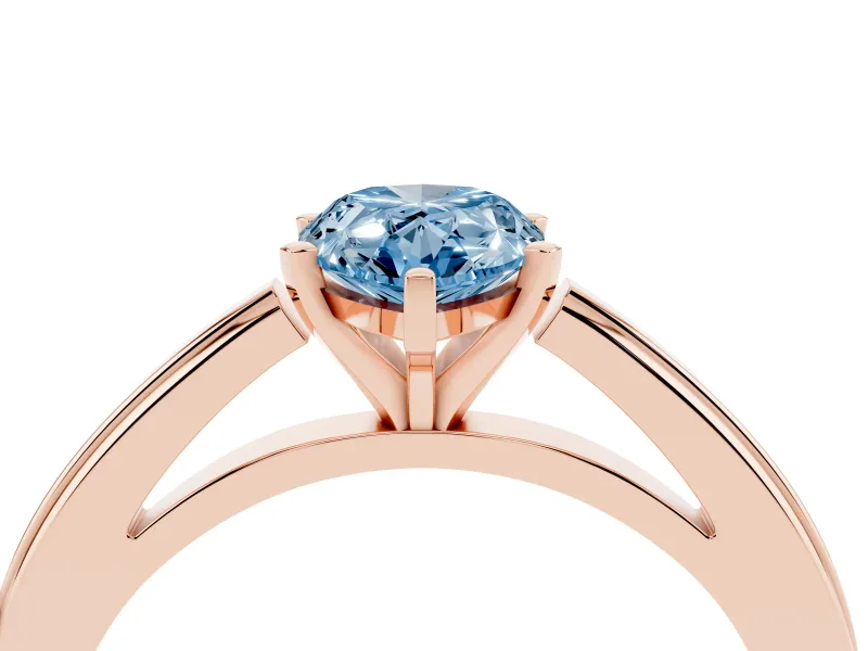 Pear-Shaped Solitaire Engagement Ring Setting for a Fancy Blue Lab-Grown Diamond | Stepped Flat Band | Rose Gold