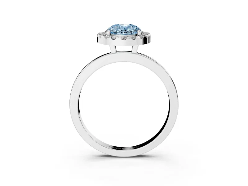 Fancy Blue Oval Cut Diamond Halo Solitaire Ring Set in Platinum with Pavé Band and Prong Setting