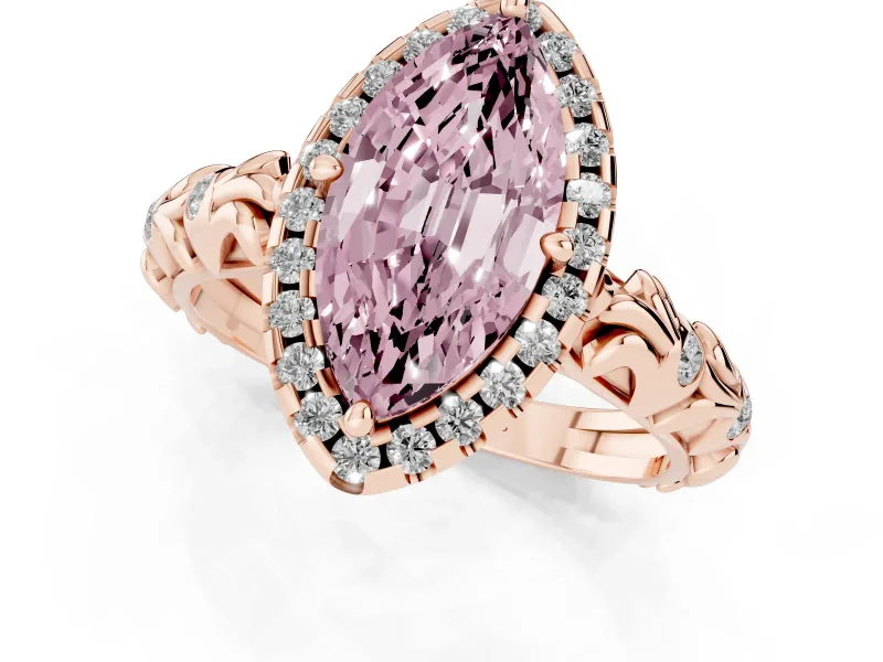 Marquise Leaf Halo Engagement Ring Setting for a Fancy Pink Lab-Grown Diamond | Rose Gold