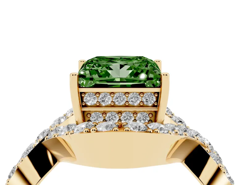 Princess Cut Infinity Twist Engagement Ring Setting for a Fancy Green Lab-Grown Diamond | Pavé Ribbons | Yellow Gold