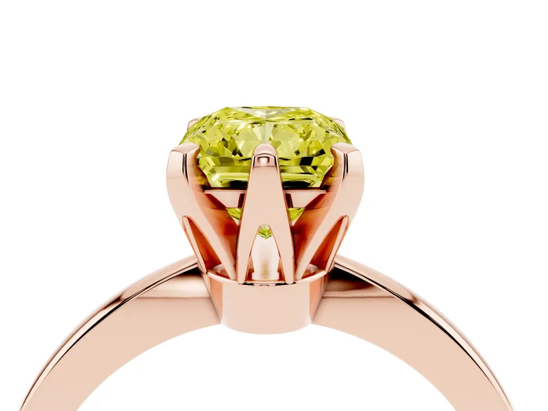 Radiant Cut Tapered Solitaire Engagement Ring Setting for a Fancy Yellow Lab-Grown Diamond | Claw Prong Head | Rose Gold