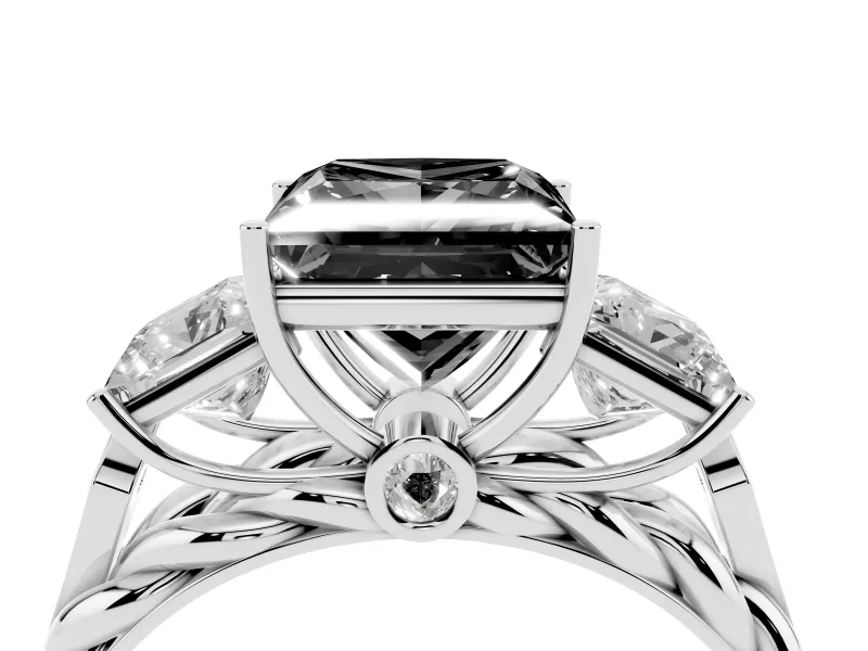 Fancy Black Princess Cut Diamond Three-Stone Ring Set in Silver with Braided Band