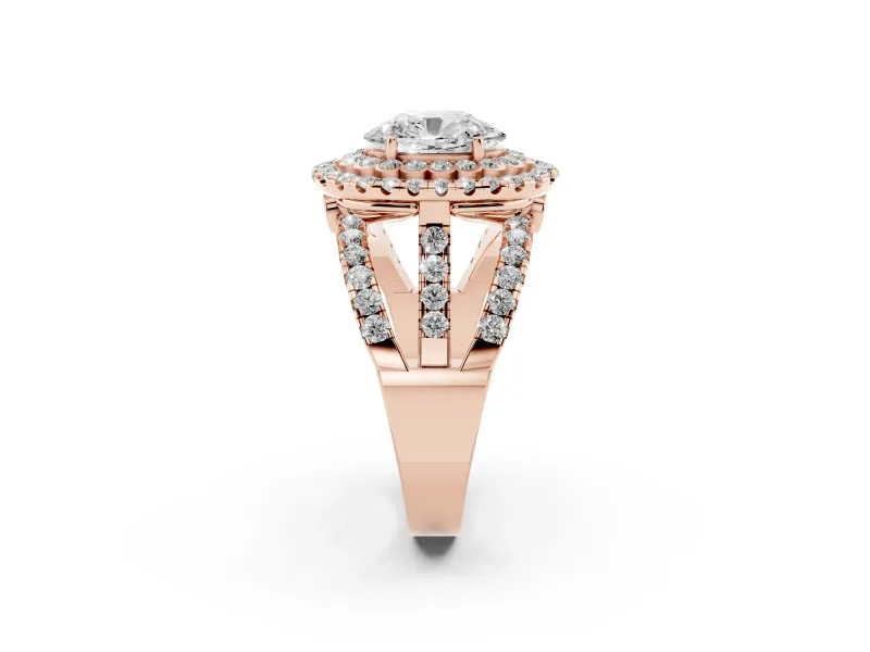 Oval Double Halo Split Shank Engagement Ring Setting | Pave Strands | Rose Gold