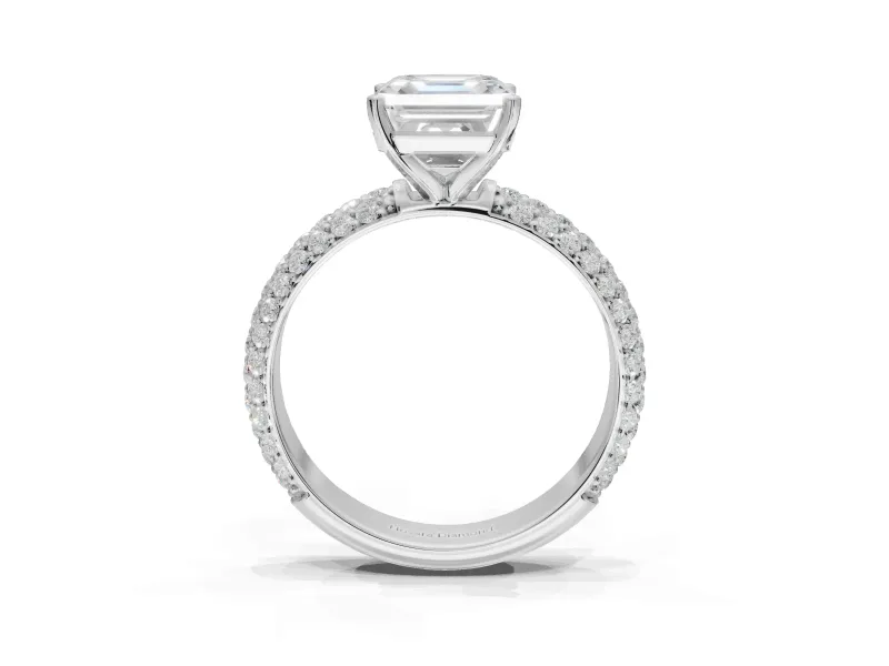 Asscher Cut Pavé Solitaire Engagement Ring Setting | Domed Pavé Band | Platinum