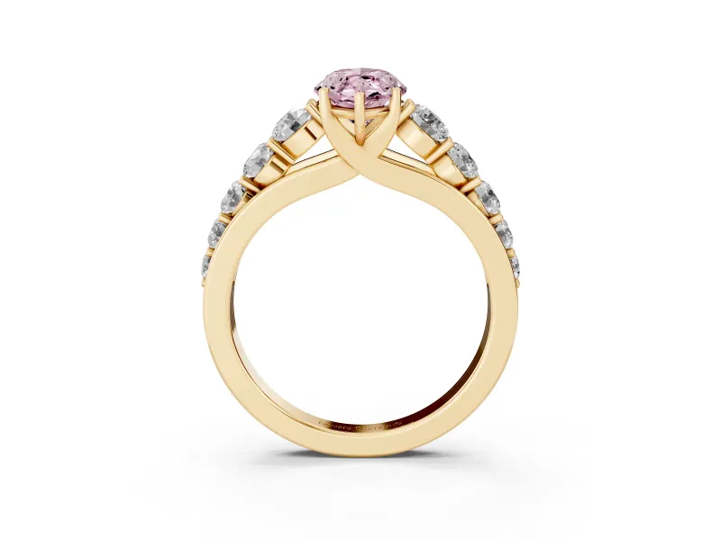 Marquise Graduated Side Stone Engagement Ring Setting for a Fancy Pink Lab-Grown Diamond | Flat Top Band | Yellow Gold