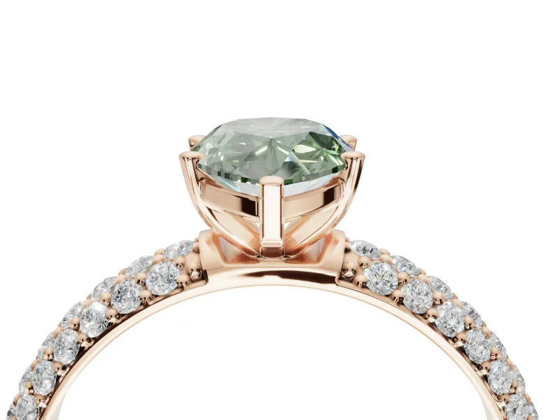Pear-Shaped Domed Pavé Engagement Ring Setting for a Fancy Green Lab-Grown Diamond | Rose Gold