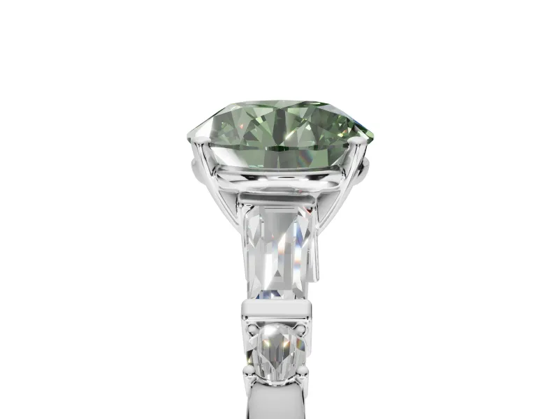 Round Tapered Baguette Engagement Ring Setting for a Fancy Green Lab-Grown Diamond | White Gold