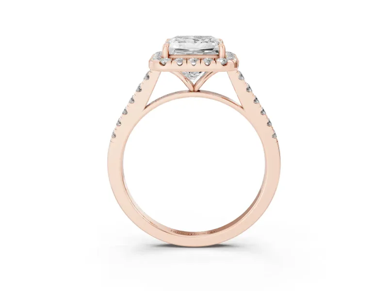 Princess Cut Halo Engagement Ring Setting | Pave Shoulders | Rose Gold