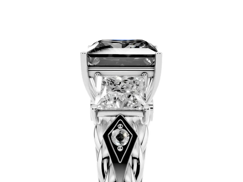 Princess Cut Three Stone Engagement Ring Setting for a Black Center | Braided Band | White Gold