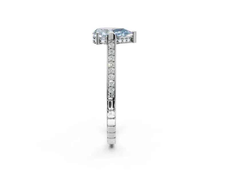 Pear-Shaped Vintage Cathedral Engagement Ring Setting for a Fancy Blue Lab-Grown Diamond | Carved Band | White Gold
