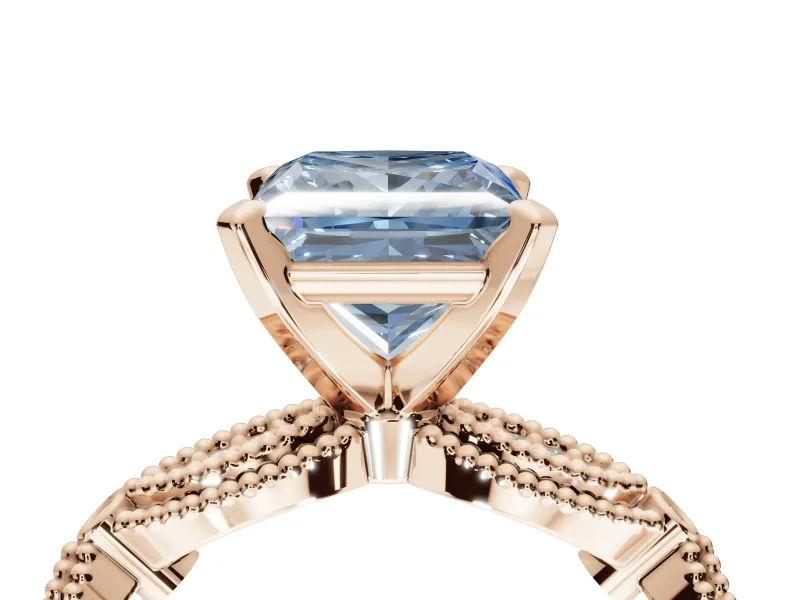 Princess Cut Vintage Engagement Ring Setting for a Fancy Blue Lab-Grown Diamond | Graduated Stations | Rose Gold