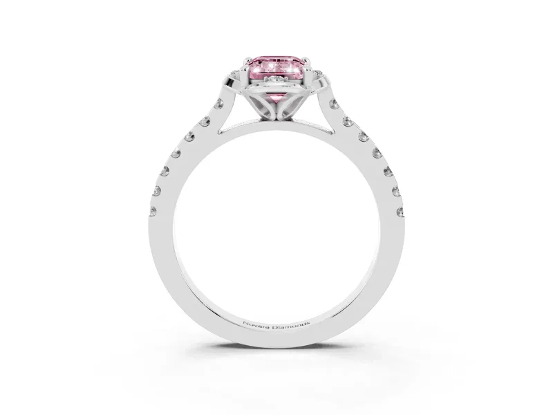 Emerald Cut Floral Petal Engagement Ring Setting for a Fancy Pink Lab-Grown Diamond | Petal Accents | White Gold