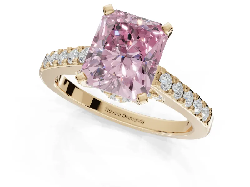 Radiant Cut Pavé Solitaire Engagement Ring Setting for a Fancy Pink Lab-Grown Diamond | Crossover Gallery | Yellow Gold