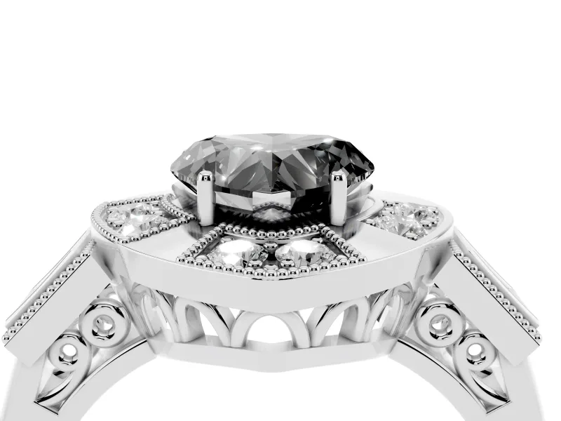 Fancy Black Heart Cut Diamond Milgrain Halo Ring Set in White gold with Split Shank