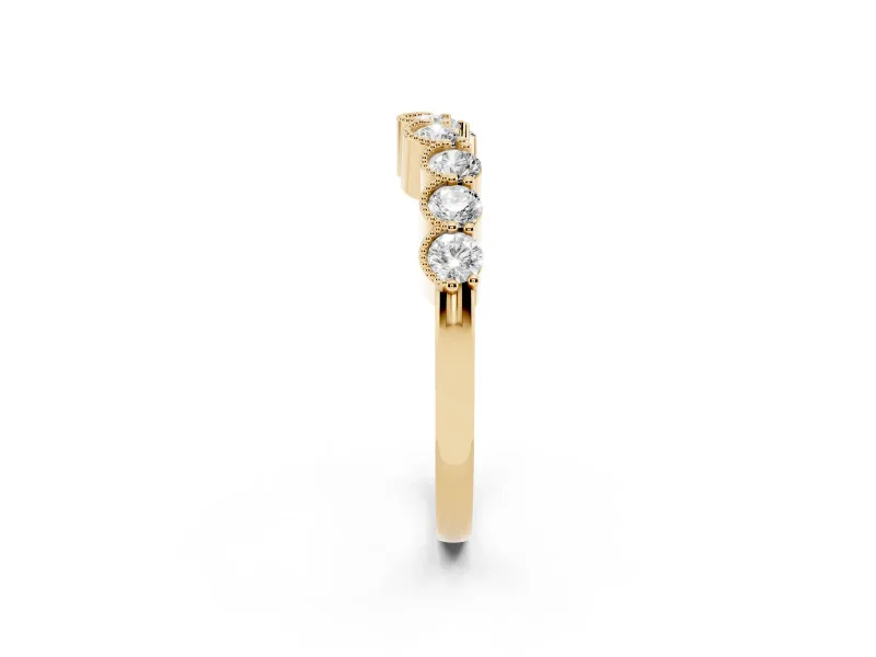 Round Diamond Bezel Half Eternity Band Set in Yellow gold with Plain Lower Shank