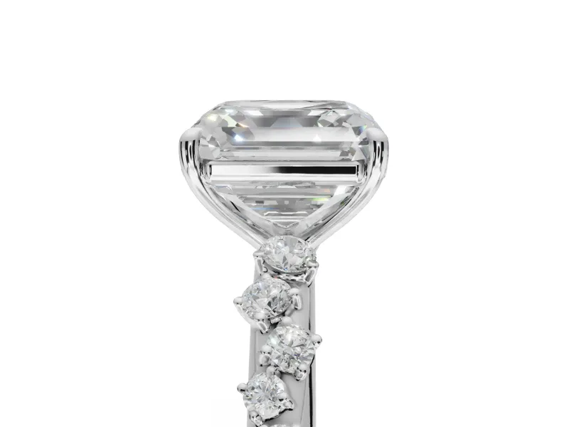 Asscher Cut Solitaire Engagement Ring Setting | Graduated Scattered Accents | White Gold