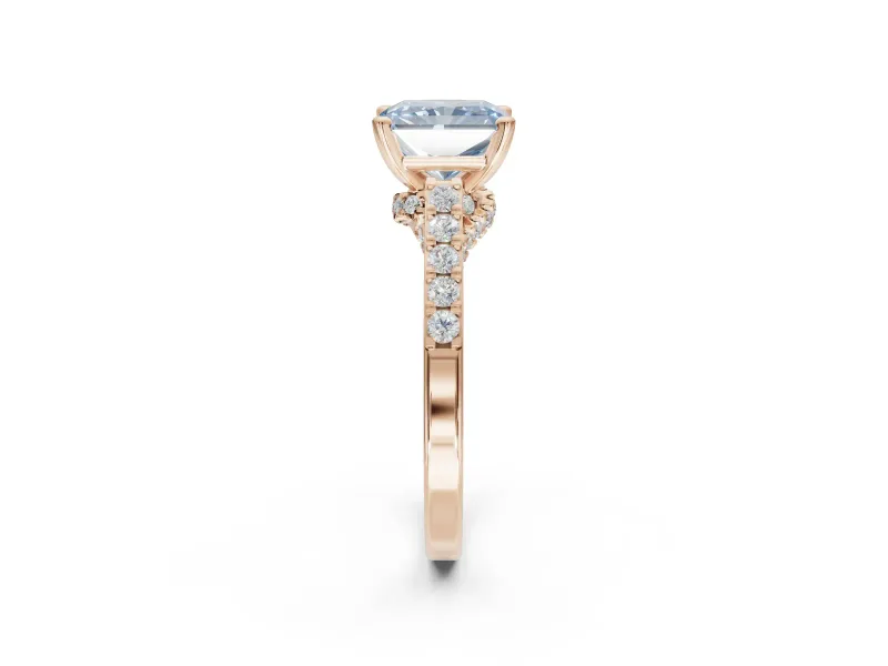 Radiant Cut Pavé Solitaire Engagement Ring Setting for a Fancy Blue Lab-Grown Diamond | Crossover Gallery | Rose Gold