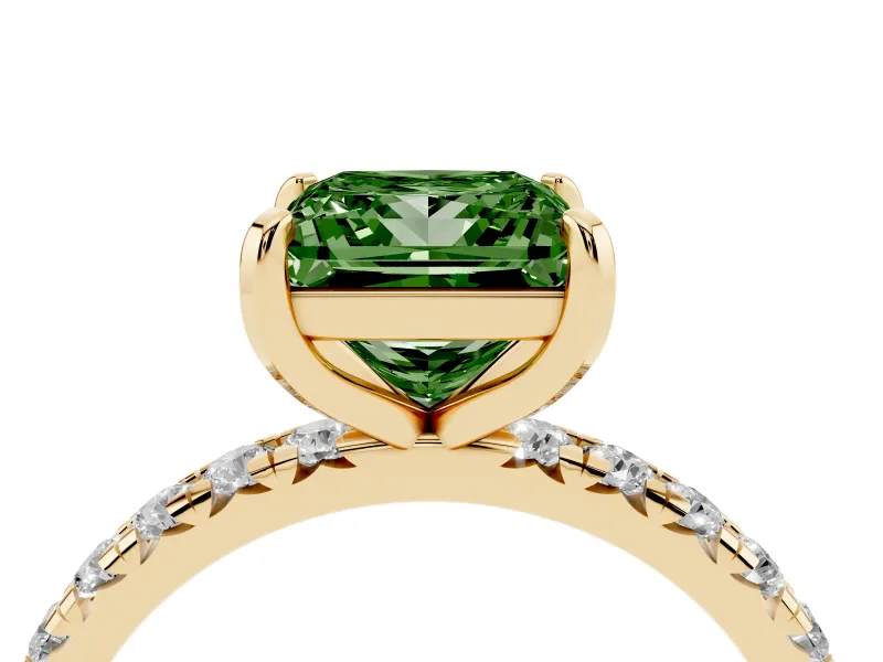 Princess Cut Engagement Ring Setting for a Fancy Green Lab-Grown Diamond | Yellow Gold - Design NV-24510