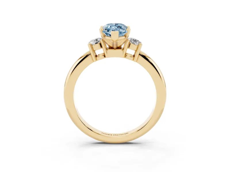 Marquise Three Stone Engagement Ring Setting for a Fancy Blue Lab-Grown Diamond | Round Side Stones | Yellow Gold